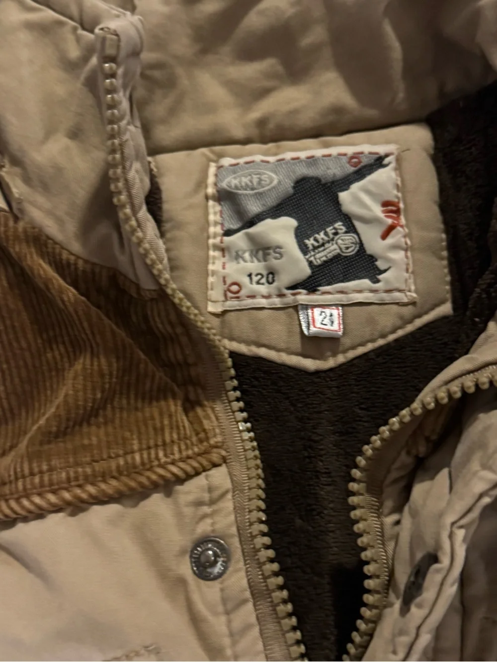 KNFS Khaki Quilted Utility Jacket Fleece Lined Corduroy Size 120 (6Y)